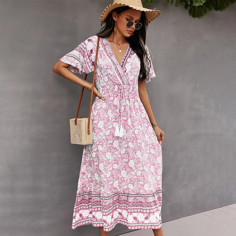 bohemian loose v-neck summer dress - MRSLM