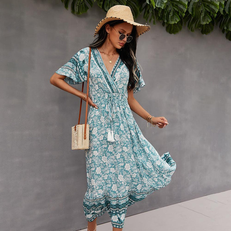 bohemian loose v-neck summer dress, view 3 - MRSLM