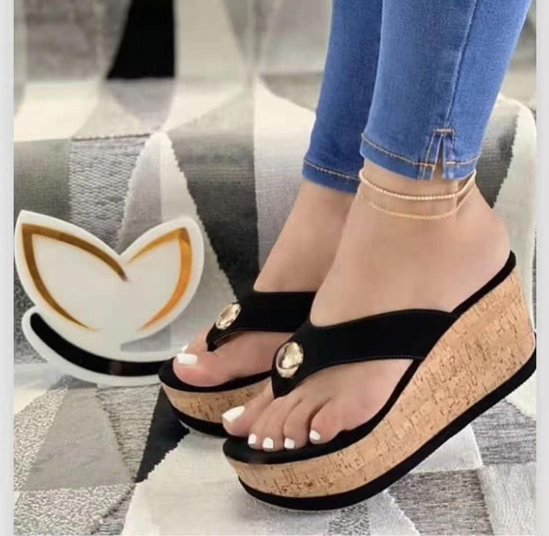 Women's wedge heel flip flop slippers, view 4 - MRSLM