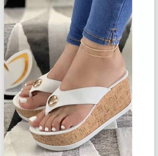 Women's wedge heel flip flop slippers - MRSLM