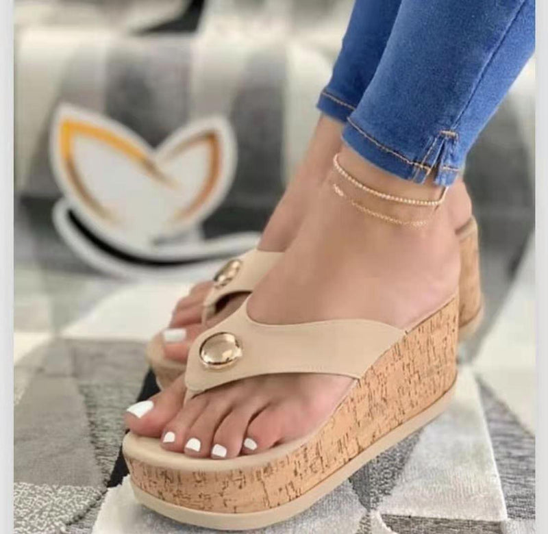 Women's wedge heel flip flop slippers, view 3 - MRSLM