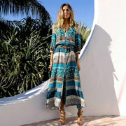 bohemian print long beach dress, view 2 - MRSLM