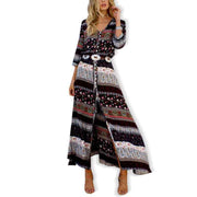 bohemian print long beach dress, view 4 - MRSLM