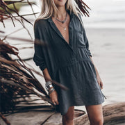 Women's V-neck mid-length dress, view 2 - MRSLM