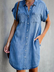 Women's Short Sleeve Slim Denim Midi Dress - MRSLM
