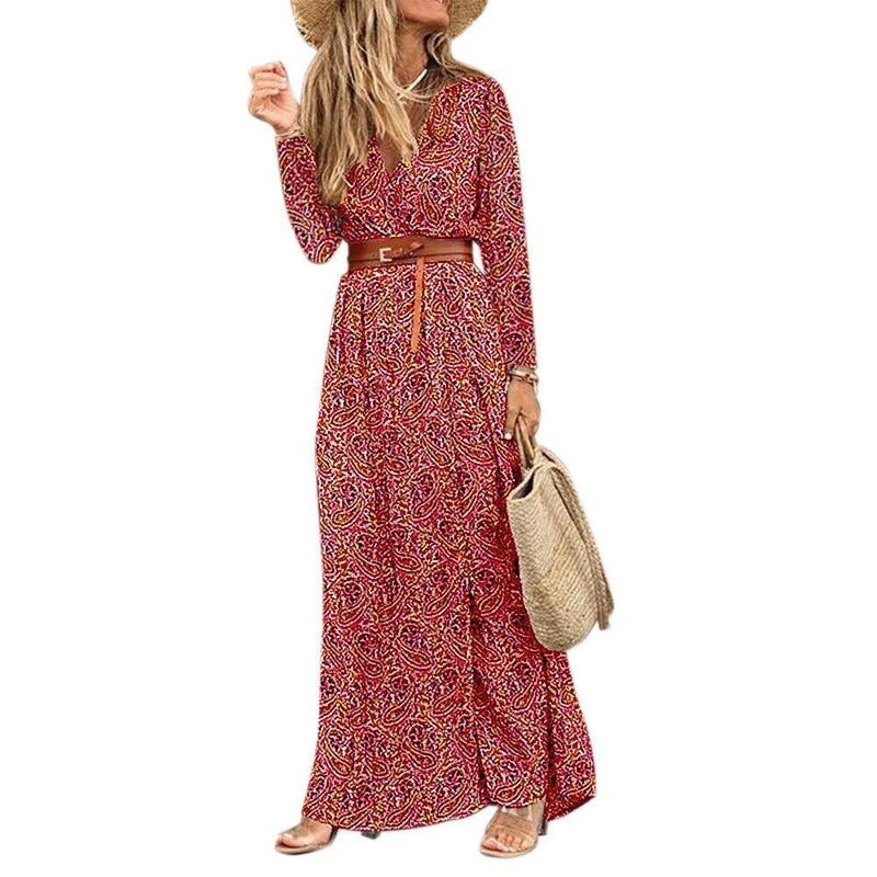 Women's V-neck floral dress, view 9 - MRSLM
