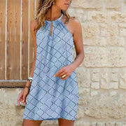 Women's halter-neck print dress, view 7 - MRSLM