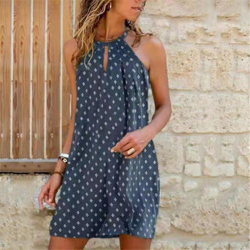 Women's Sexy Sling Hanging Neck Print Dress - MRSLM