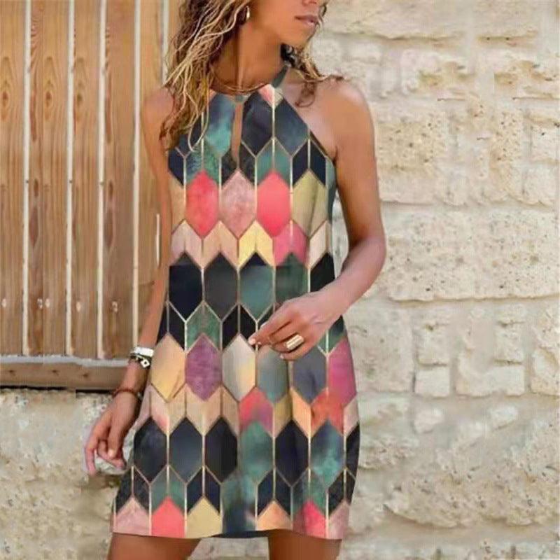 Women's halter-neck print dress, view 5 - MRSLM
