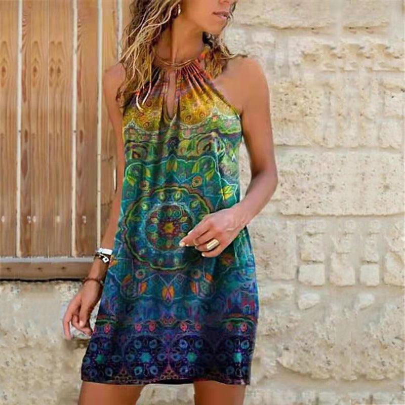 Women's halter-neck print dress, view 3 - MRSLM