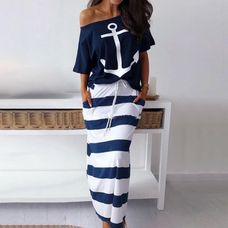 navy print short sleeve swing dress, view 5 - MRSLM