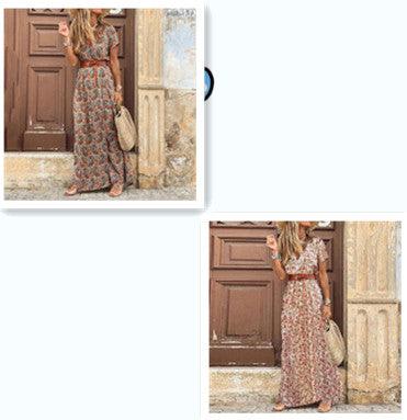 Women's V-neck floral dress, view 4 - MRSLM