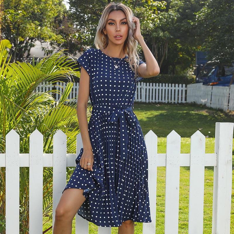 mid length polka dot lace-up dress, view 4 - MRSLM