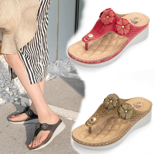 Women's flat bottom cowhide flip flops - MRSLM