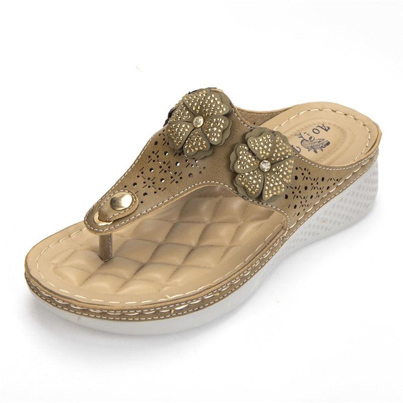 Women's flat bottom cowhide flip flops, view 3 - MRSLM