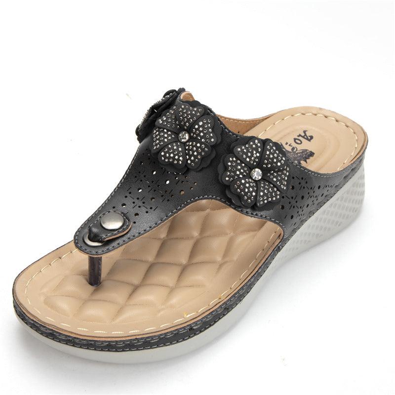 Women's flat bottom cowhide flip flops, view 4 - MRSLM