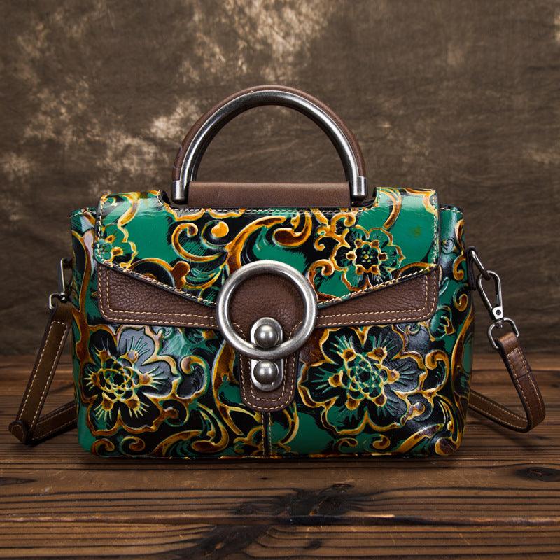 Retro cowhide embossed shoulder bag, view 7 - MRSLM