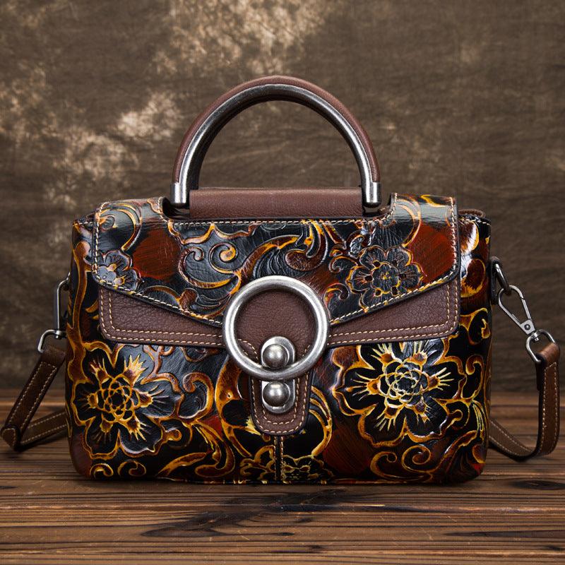 Retro cowhide embossed shoulder bag, view 10 - MRSLM