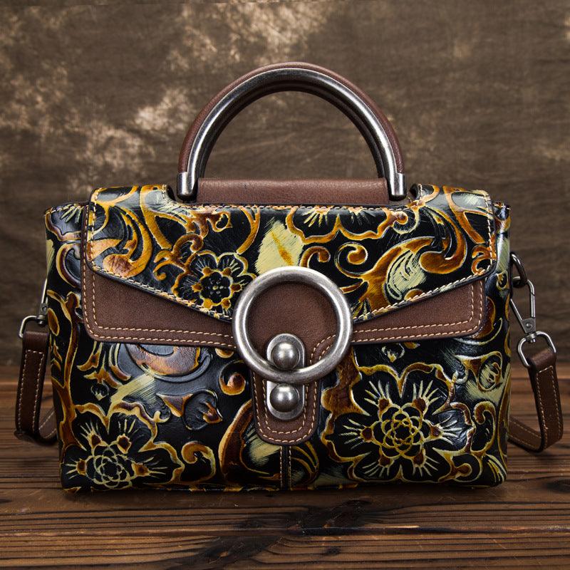 Retro cowhide embossed shoulder bag, view 4 - MRSLM