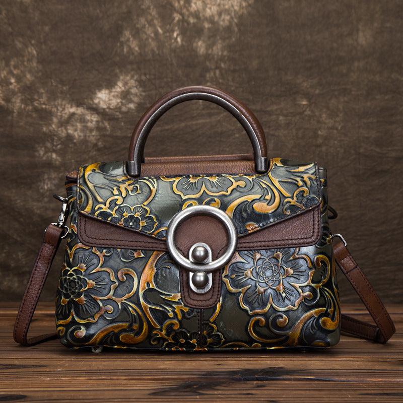 Retro cowhide embossed shoulder bag, view 8 - MRSLM