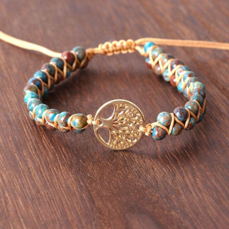 Natural stone bead woven friendship bracelet, view 5 - MRSLM