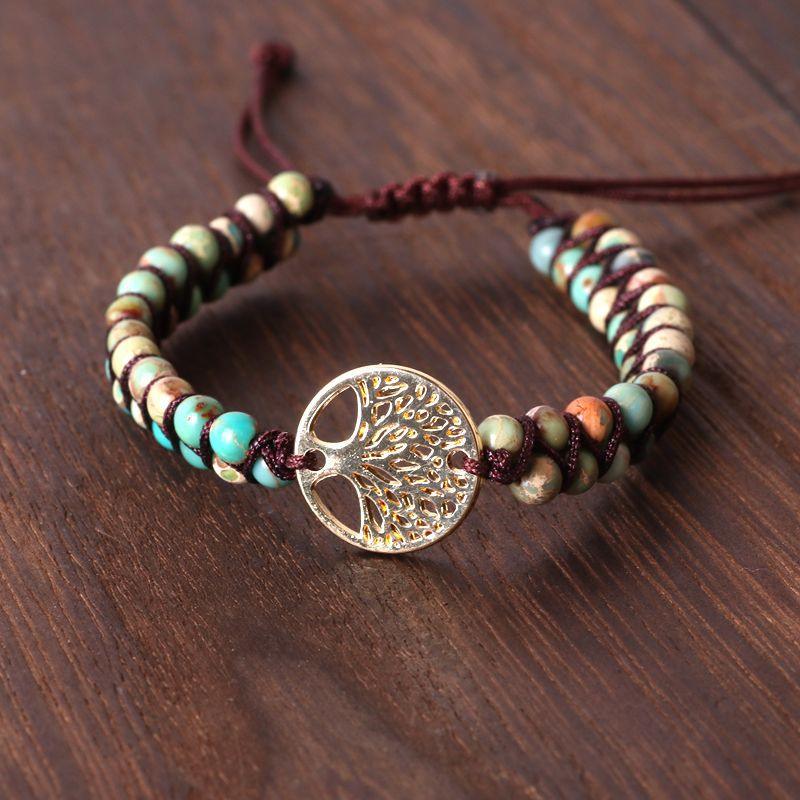 Natural stone bead woven friendship bracelet, view 9 - MRSLM
