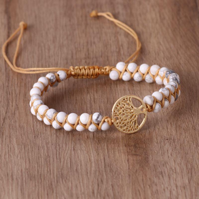 Natural stone bead woven friendship bracelet, view 3 - MRSLM