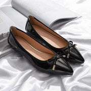 Women's pointed toe patent flats with bow, view 4 - MRSLM