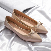 Women's pointed toe patent flats with bow, view 5 - MRSLM