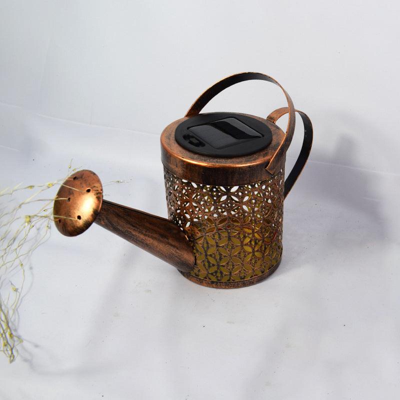 Outdoor Solar Watering Can Ornament Lamp Garden Art Light Decoration Hollow-out Iron Shower LED Lights - MRSLM