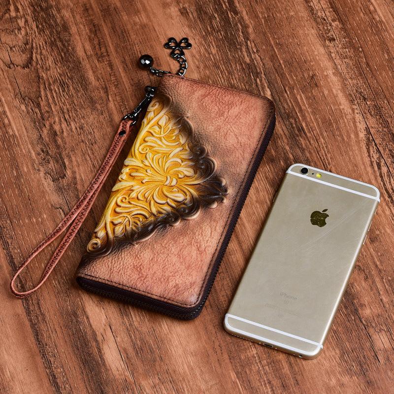 Long retro leather clutch bag for women, view 10 - MRSLM