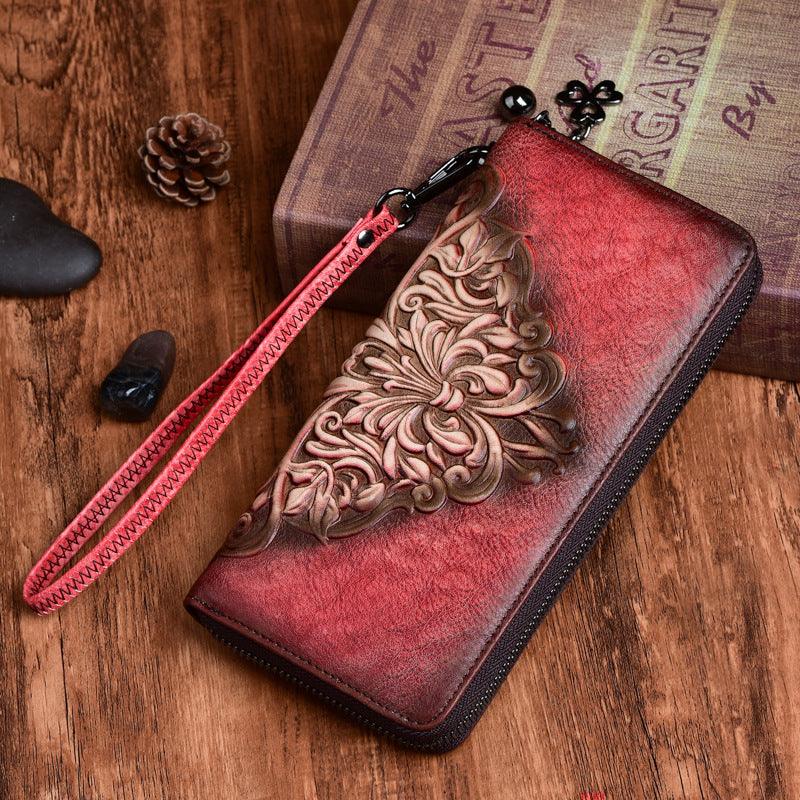 Long retro leather clutch bag for women, view 4 - MRSLM