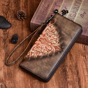Long retro leather clutch bag for women, view 5 - MRSLM