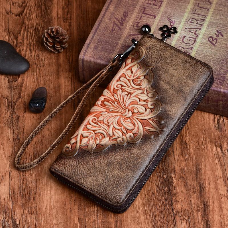 Long retro leather clutch bag for women, view 5 - MRSLM