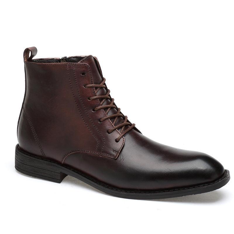 Winter Men's High-top Business Leather Shoes Martin Boots Top Layer Cowhide Youth Casual Cotton Shoes Men-size