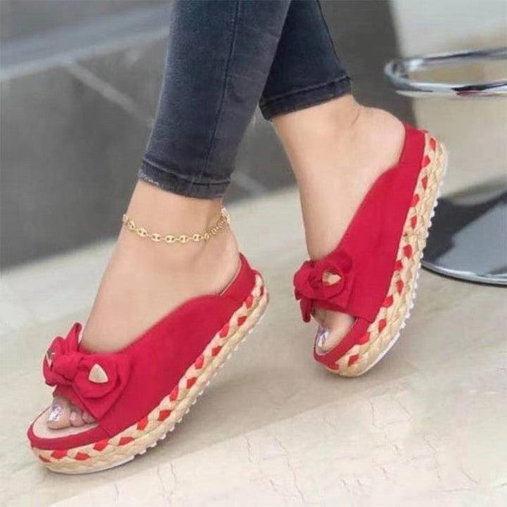 Sandals And Slippers Women's Thick Soled Casual Roman Ladies Bow Slippers - MRSLM