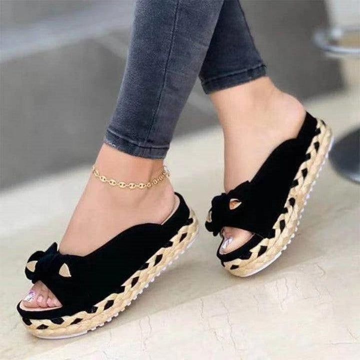 Sandals And Slippers Women's Thick Soled Casual Roman Ladies Bow Slippers - MRSLM