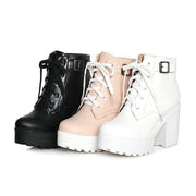 women's lace-up high-heeled thick heel boots - MRSLM