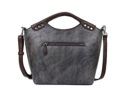 embossed rose cowhide bucket handbag, view 3 - MRSLM