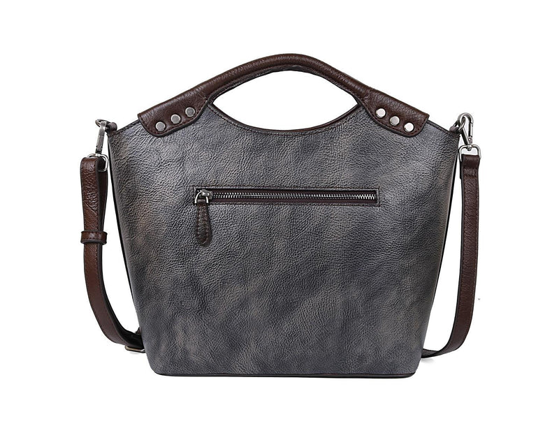 embossed rose cowhide bucket handbag, view 3 - MRSLM