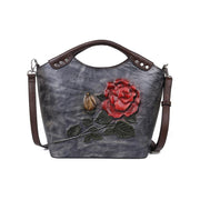 embossed rose cowhide bucket handbag, view 2 - MRSLM