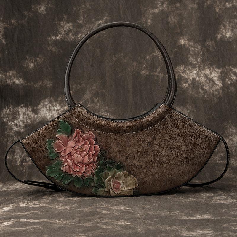 retro cowhide crescent shoulder bag, view 4 - MRSLM