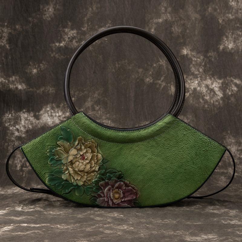 retro cowhide crescent shoulder bag, view 3 - MRSLM