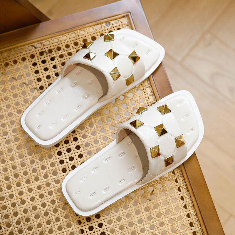 soft bottom flat rivet beach slippers, view 4 - MRSLM