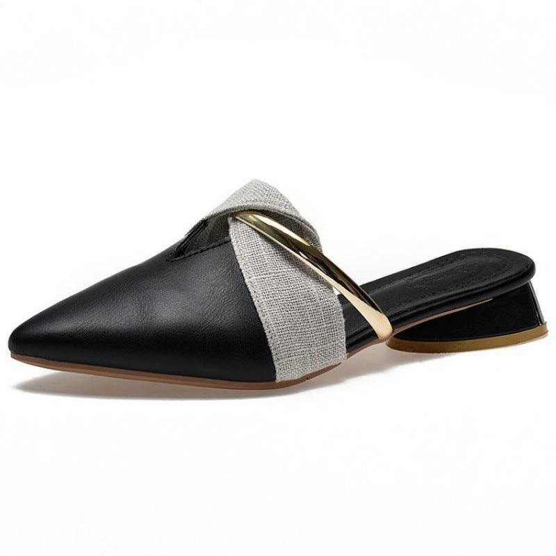 women's pointed thick heel mule slippers, view 3 - MRSLM