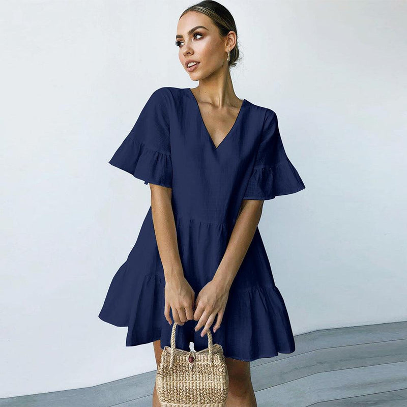 short sleeve pleated dress, view 7 - MRSLM