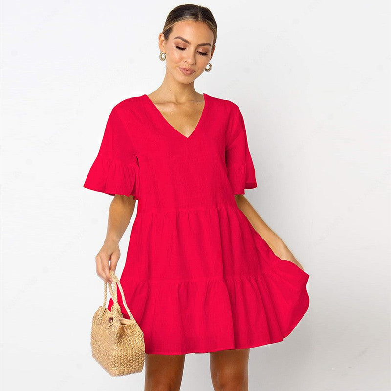 short sleeve pleated dress, view 4 - MRSLM