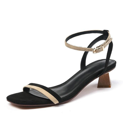 Women's mid-heel buckle open-toe leather sandals, view 2 - MRSLM