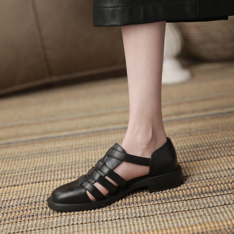 Women's hollow buckle Roman flat shoes - MRSLM