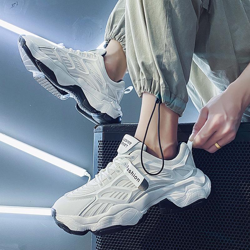 men's white lace-up casual sneakers, view 2 - MRSLM